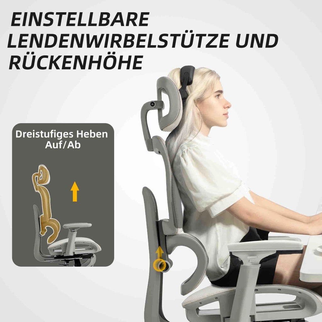 Sedia da ufficio ergonomica ¨C Xylo ¨C tessuto mesh beige, braccioli, schienale regolabile