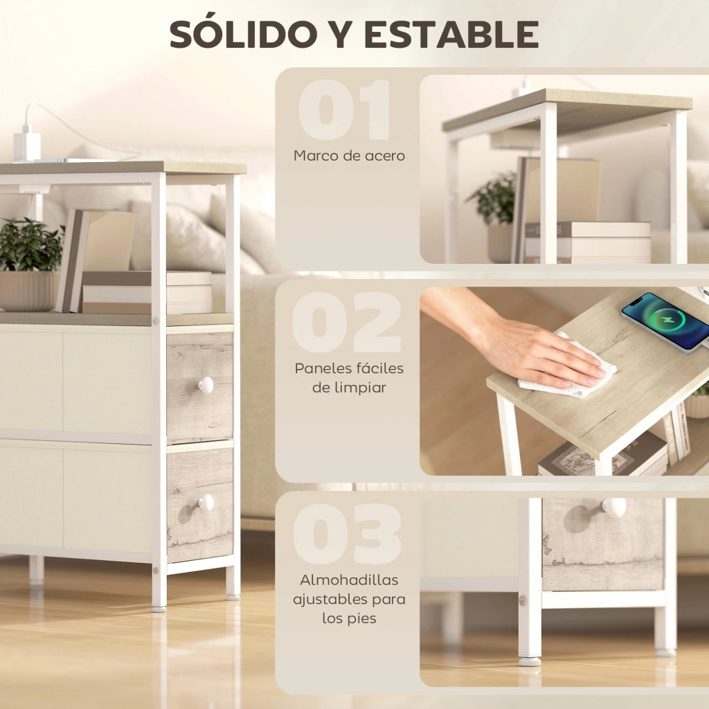 Tavolino da salotto con 2 cassetti e prese USB ¨C ZephMum ¨C Grigio naturale