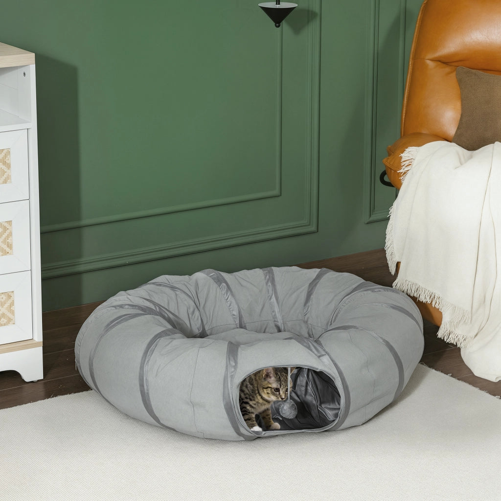 Tunnel per gatti pieghevole con cuscino ¨C Xylo ¨C grigio ? 90 x 27 cm