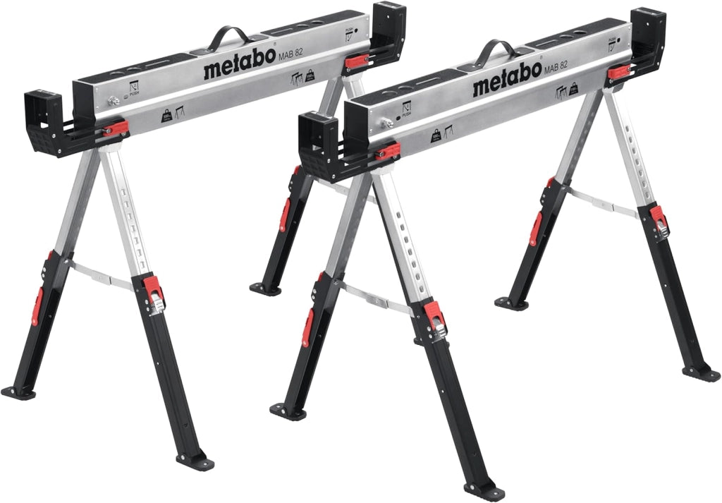 MAB 82 - Cavalletto da lavoro compatto pieghevole con maniglia per il trasporto, gambe regolabili, superficie zincata verniciata a polvere