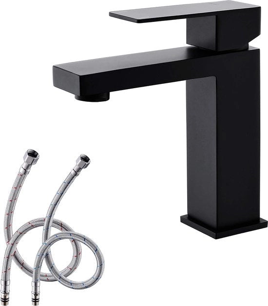 Kraan per vasca da bagno in acciaio inossidabile 304 nero lucido, rubinetto per lavabo con maniglia, rubinetto da bagno moderno mono foro, rubinetto da lavabo, alta qualità, nero lucido, 304 acciaio inossidabile.