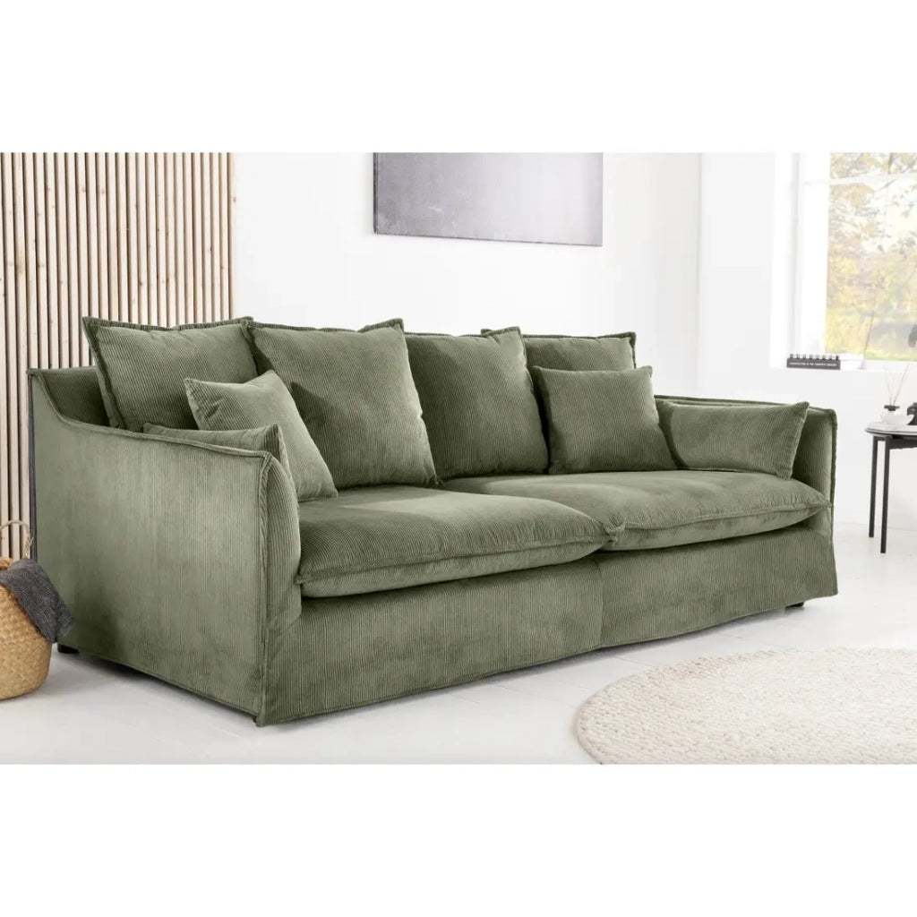 Divano dritto KALIA – Tessuto costolato verde scuro – 3 posti – Stile contemporaneo