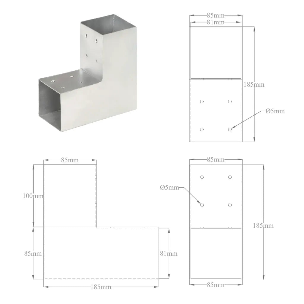 Connettore per Pali a Forma di L in Metallo Zincato 81x81 mm 145461
