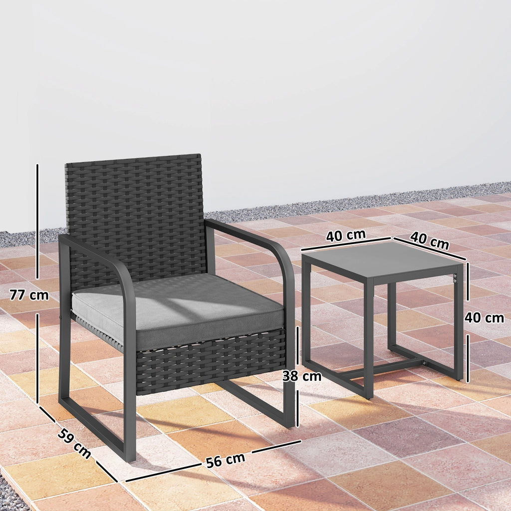 Set Giardino 2 Poltrone e Tavolino in Rattan ¨C zephmum ¨C Nero, Vetro