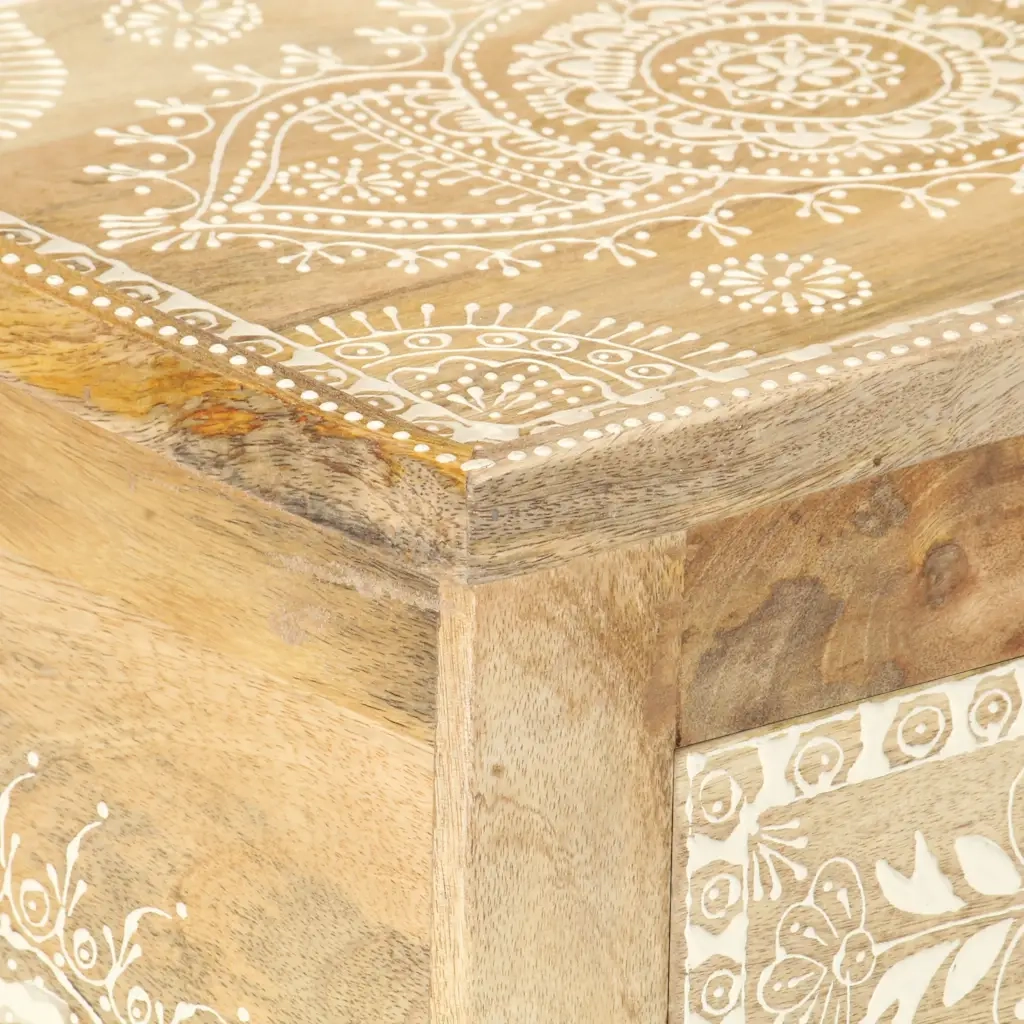 Comodino Dipinto a Mano-Tavolino da notte 40x30x60 cm in Legno Massello di Mango