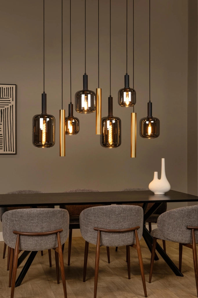 Lampada a sospensione JOANET vetro nero oro 6+3 Lucide
