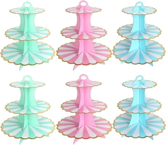 Stand per torta in cartone - 6 pezzi - 30 x 32 cm - stand per torta a tre piani - 3 colori - stand per torta rondo - 3 livelli - matrimonio - festa - compleanno