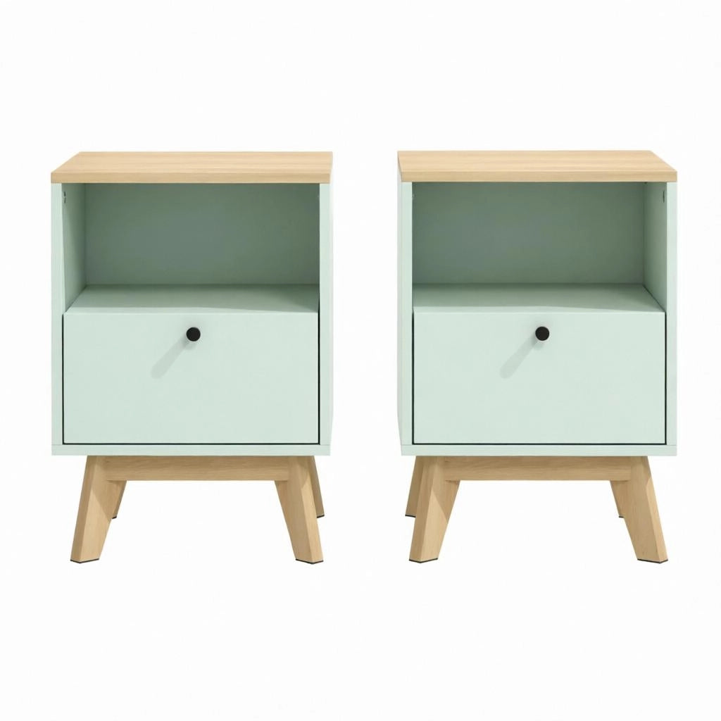 COMODINI Set da 2 pezzi con cassetto e vano aperto 40x40x55 cm MDF Verde Chiaro