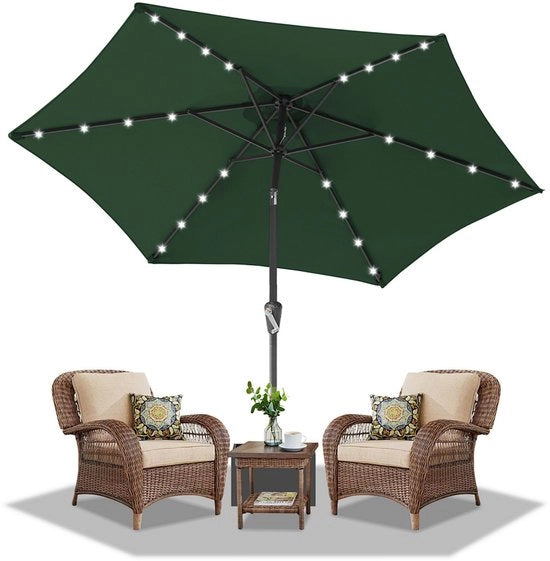 Ombrellone da giardino - 270CM - Ombrellone - Esterno - con LED - UV50+ - 30° Inclinabile - Imbottito - Ombrellone per balcone - Ombrellone a vento - Verde