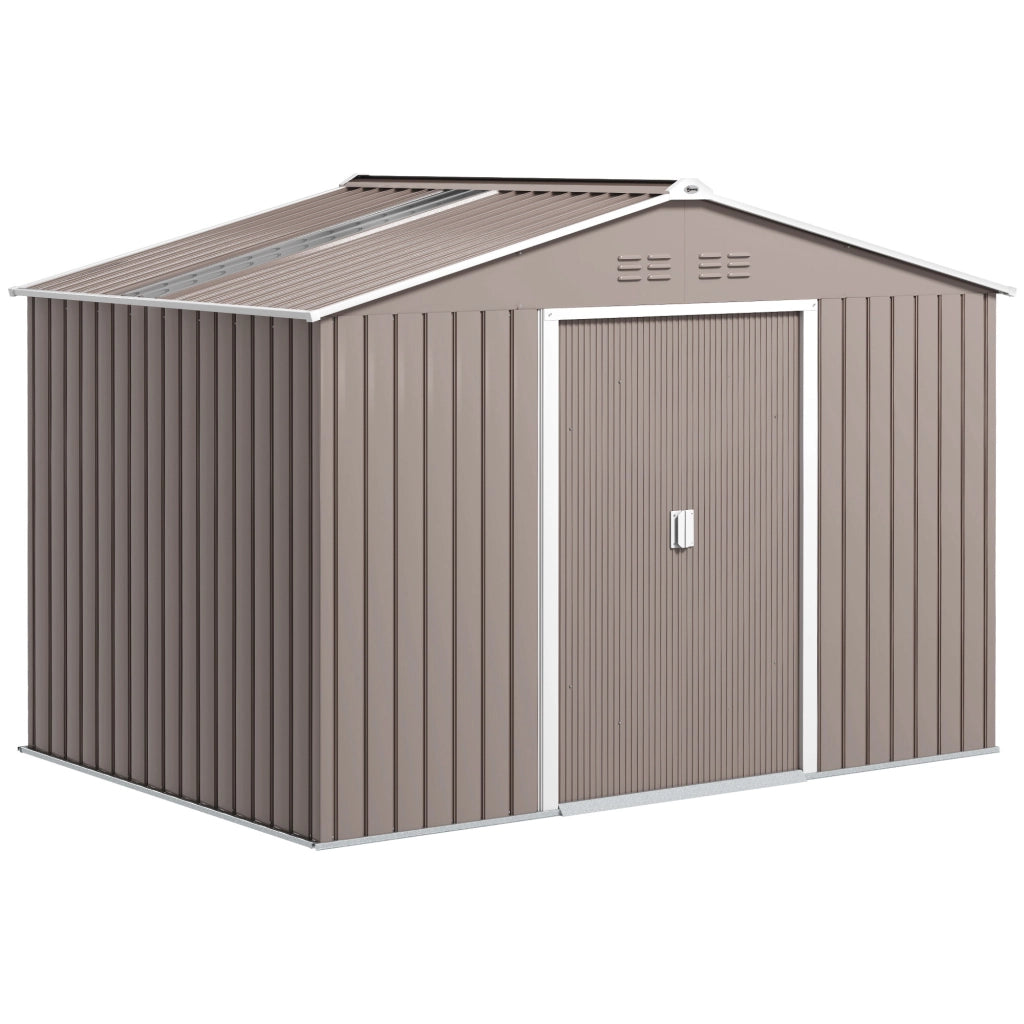 Casetta da giardino in acciaio zincato 4,9 m² 277x195x192 cm con porte scorrevoli, grigio chiaro
