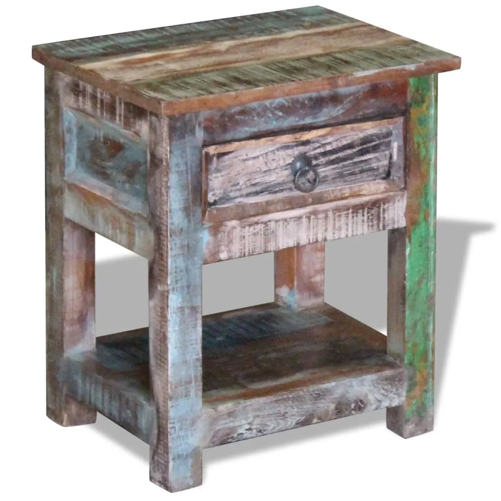 Tavolino con 1 Cassetto Legno Massello di Recupero 43x33x51 cm cod mxl 9472