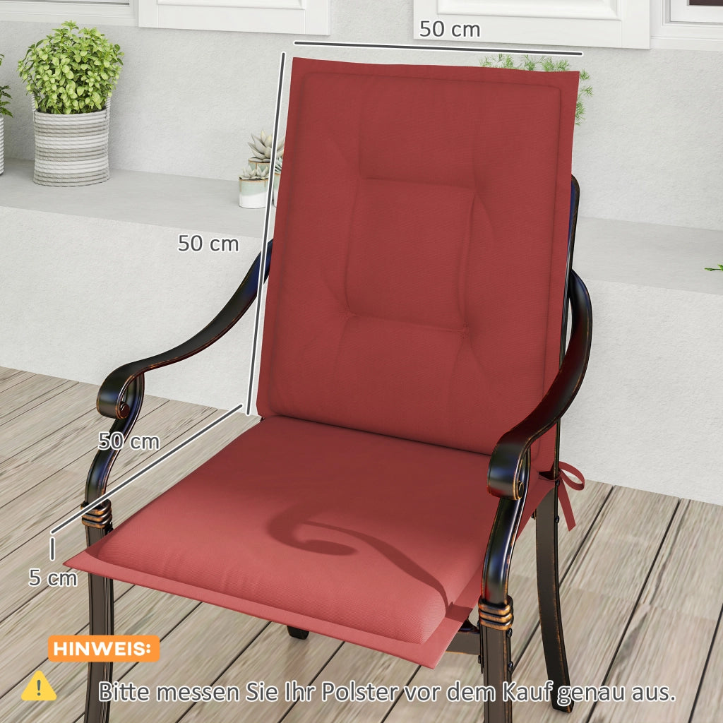 Set di 4 cuscini per sedile 108 x 50 x 5 cm Cuscino per sedia con nastri; coprisedile esterno interno Rosso vino