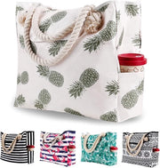 Borsa da spiaggia grande in canapa per uomo e donna - borsa da spesa con chiusura magnetica, zaino da spalla per nuoto e sport con maniglie in corda di cotone - Ananas - 52,3*45,7*15cm