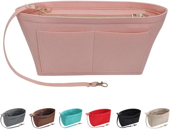 Organizzatore di tasca per donna (grande, rosa) con molte tasche e portafoglio.