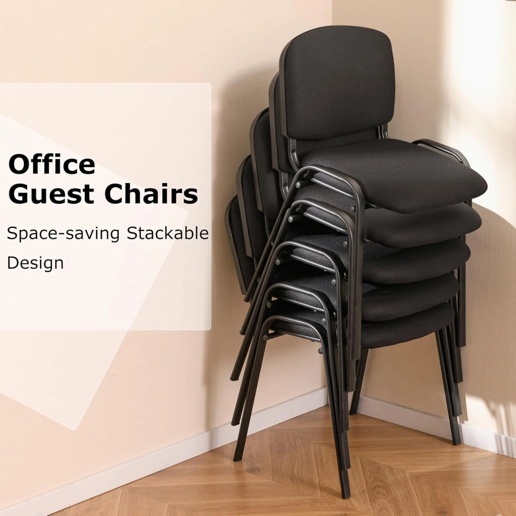 Set di 5 Sedie Impilabili da Ufficio, Ergonomiche con Seduta e Schienale Imbottiti, Telaio in Metallo, Carico 150 kg, per Sala d'Attesa e Ufficio