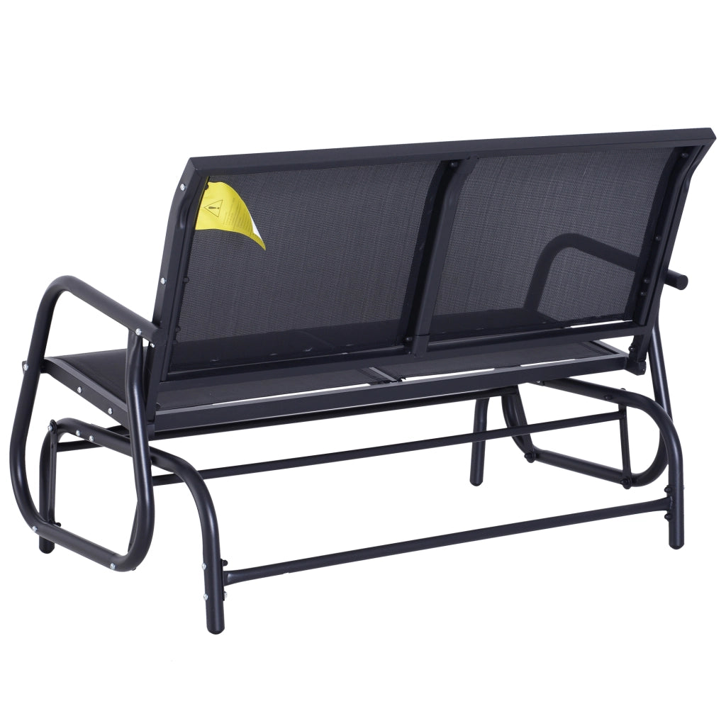 Panchina a Dondolo da Giardino 2 Posti con Funzione Oscillante e Schienale in Rete; in Metallo Nero 120 × 70 × 85 cm