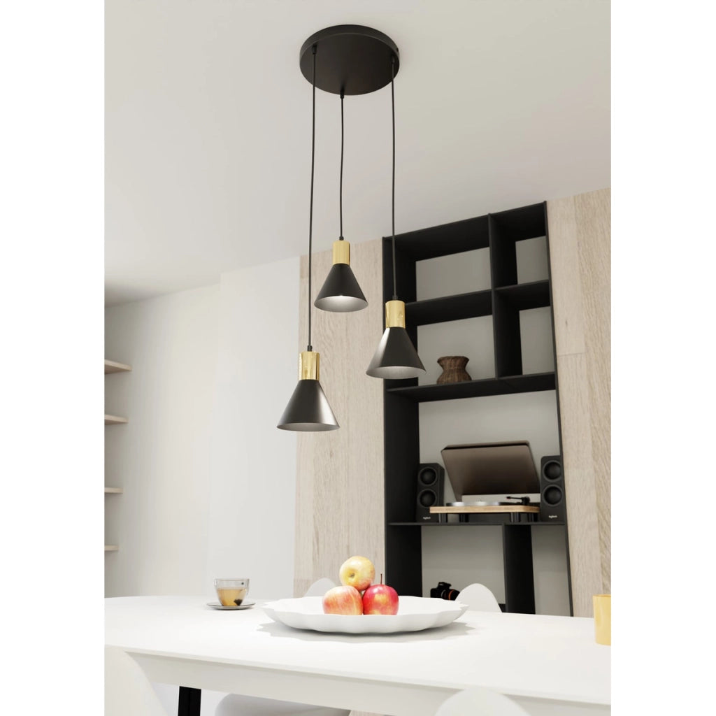 Lampada a sospensione Rosa in acciaio nero opaco e oro