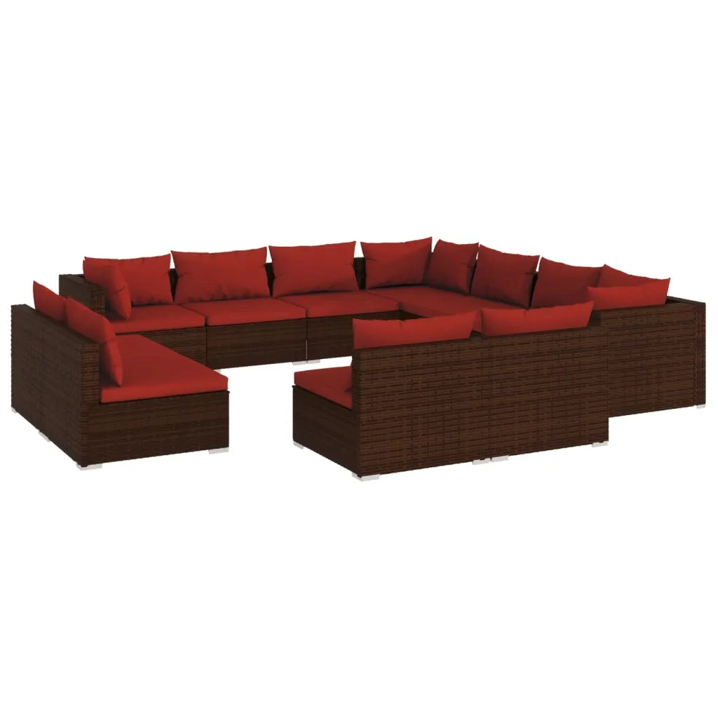 Set Divani da Giardino 11 pz con Cuscini in Polyrattan Marrone 3102827