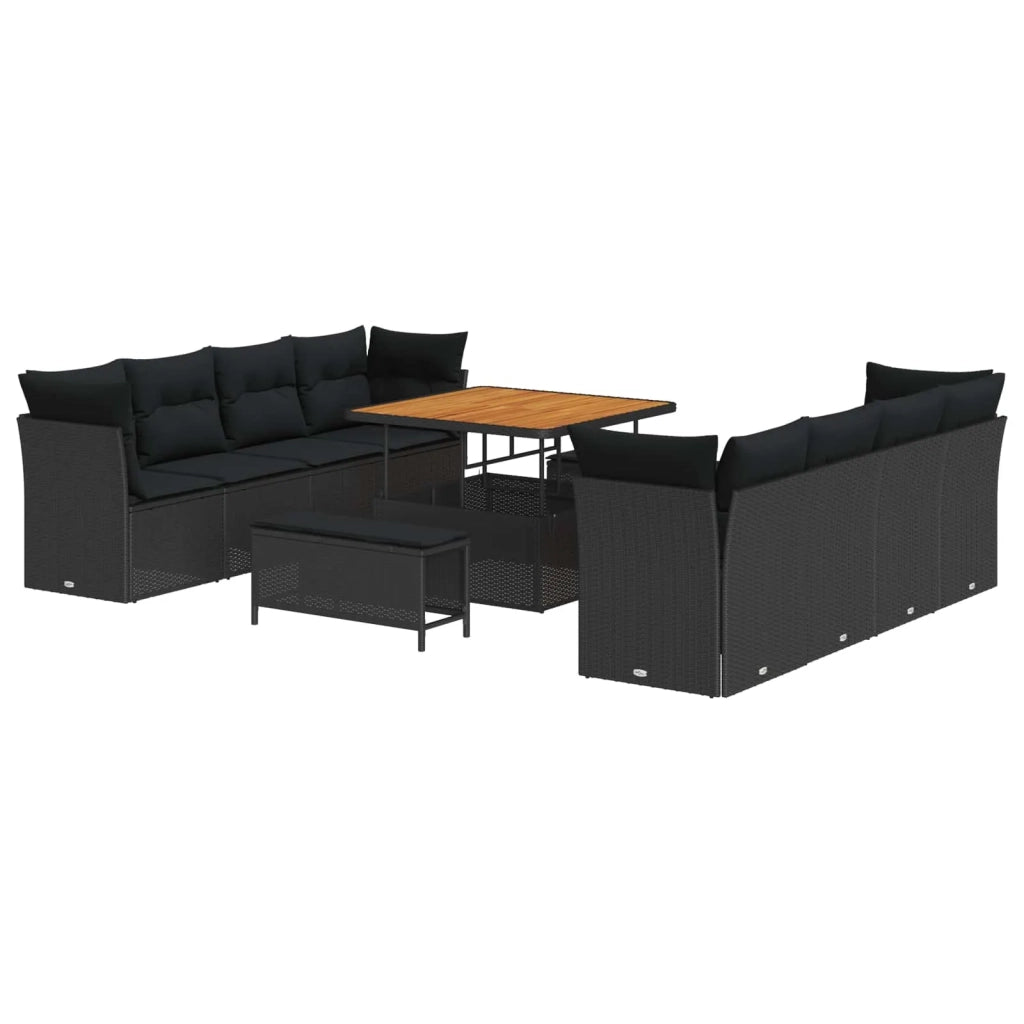 Set Divano da Giardino con cuscino 11 pcs Nero polyrattan