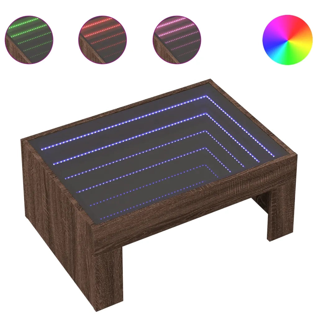 Tavolino da salotto | Tavolino da caff¨¨ | Tavolino da Soggiorno con LED Infinity Rovere Marrone 70x50x30 cm