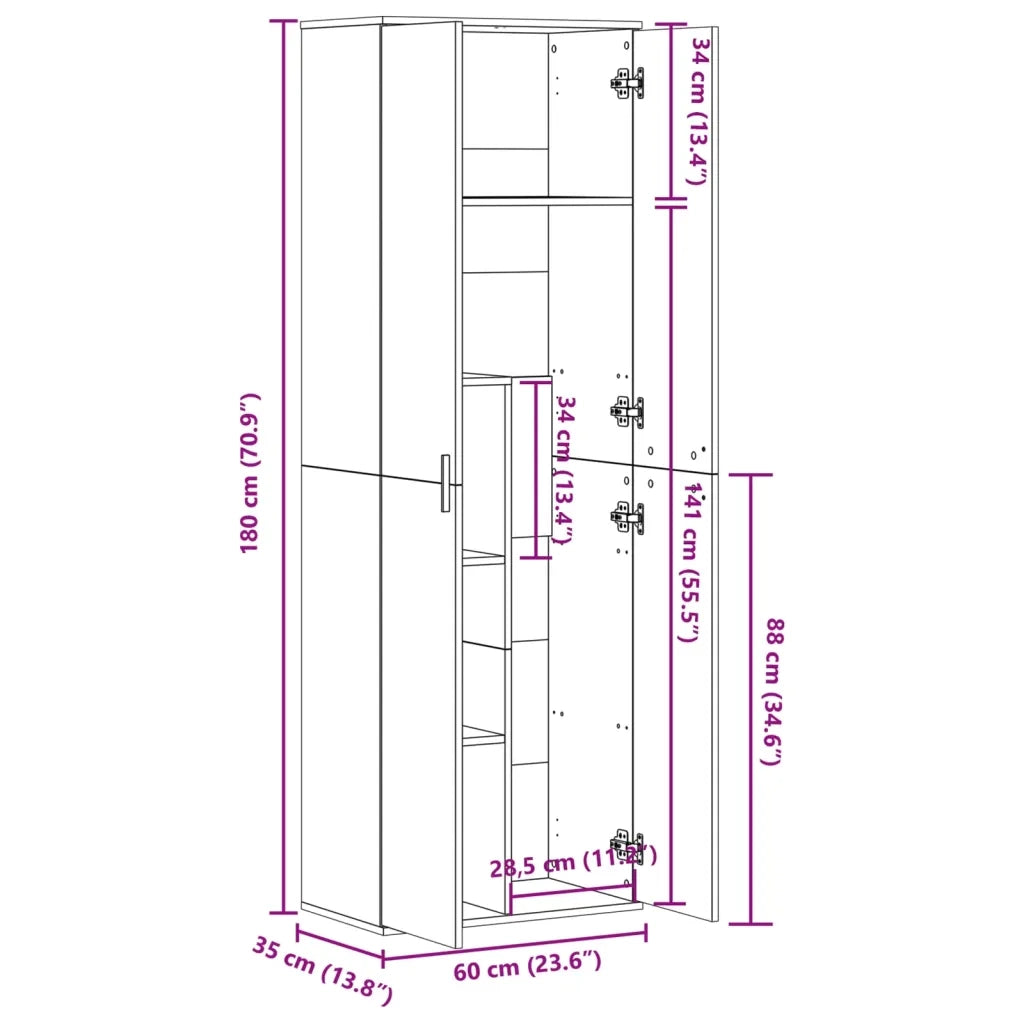 Credenza | Madia | Buffet da pranzo | Armadio da pranzo Bianca 60x35x180 cm in Legno Multistrato