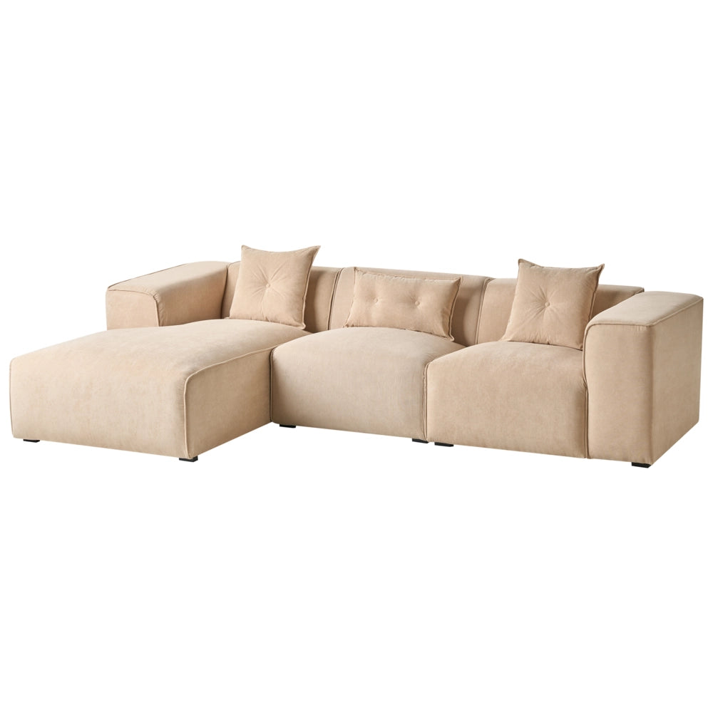 Divano Angolare Beige Velluto A Coste 3 Posti Cuscini Extra Dispersi versione sinistra stile Moderno