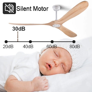 Ventilatore da soffitto senza luce con pale in legno naturale e motore DC silenzioso
