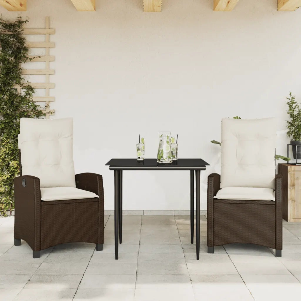 Set da Pranzo da Giardino 3pz | Set Salotto da Giardino con Cuscini in Polyrattan Marrone