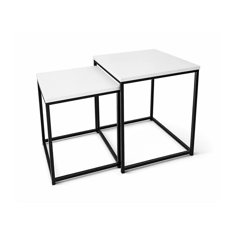2 TAVOLINI METALLO MELANINA E MDF DIMENSIONI 35X35X45H CM E 40X40X50H CM - COLORE BIANCO LEGNO