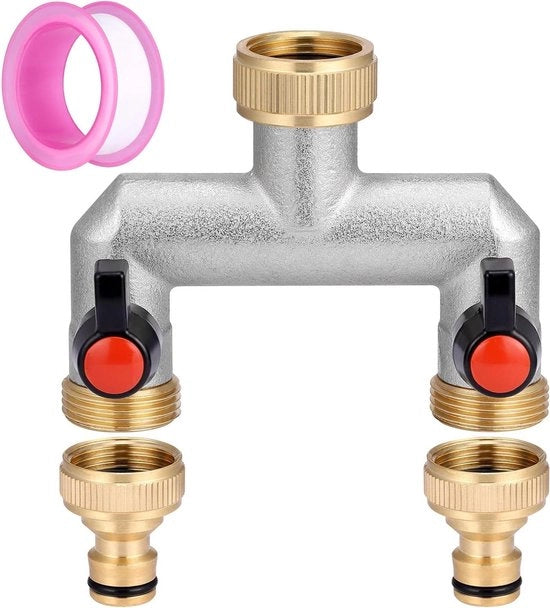 Divisorio di acqua per due apparecchi/tuini con manigliona rotante per regolare e interrompere il flusso d'acqua

 Specifiche tecniche: 
- per 2 apparecchi/tuini 
- con manigliona rotante