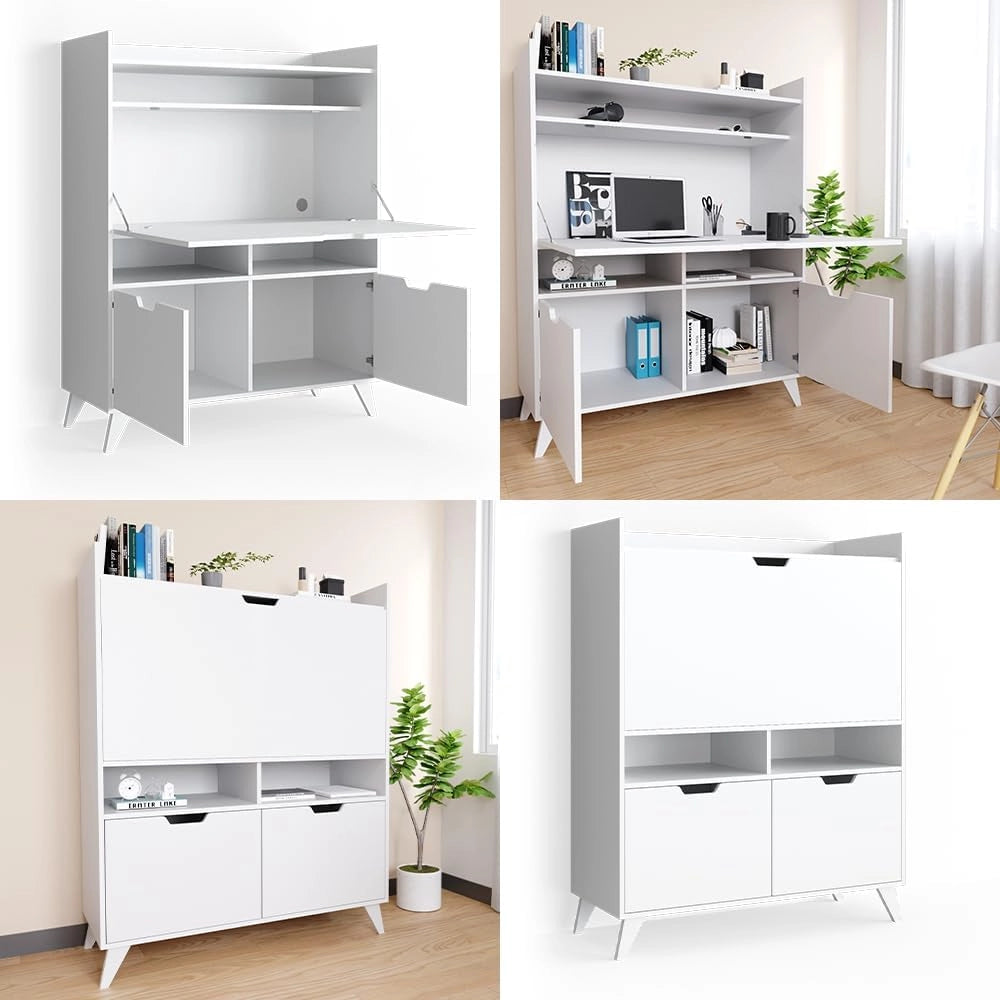 Scrivania per segretaria Berdi, Bianco, 110 x 45 cm, adatto come postazione di lavoro per home office o studio