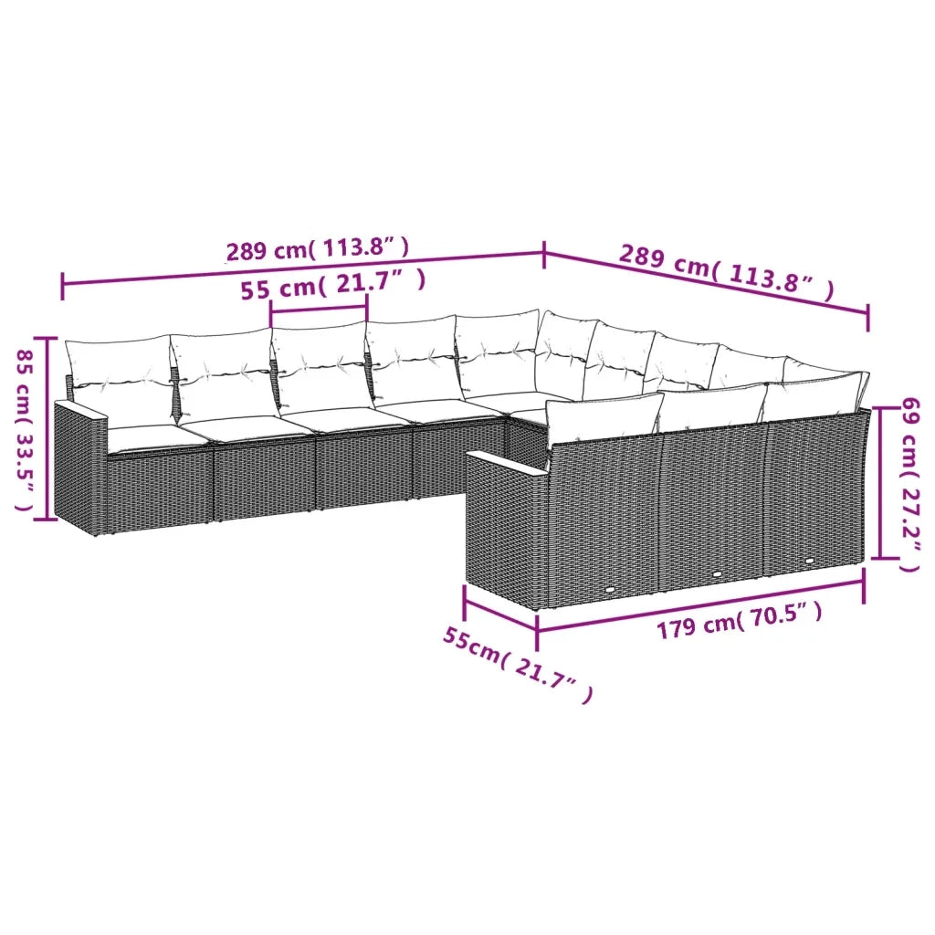 Set Divani da Giardino 11 pz con Cuscini in Polyrattan Nero 3258829
