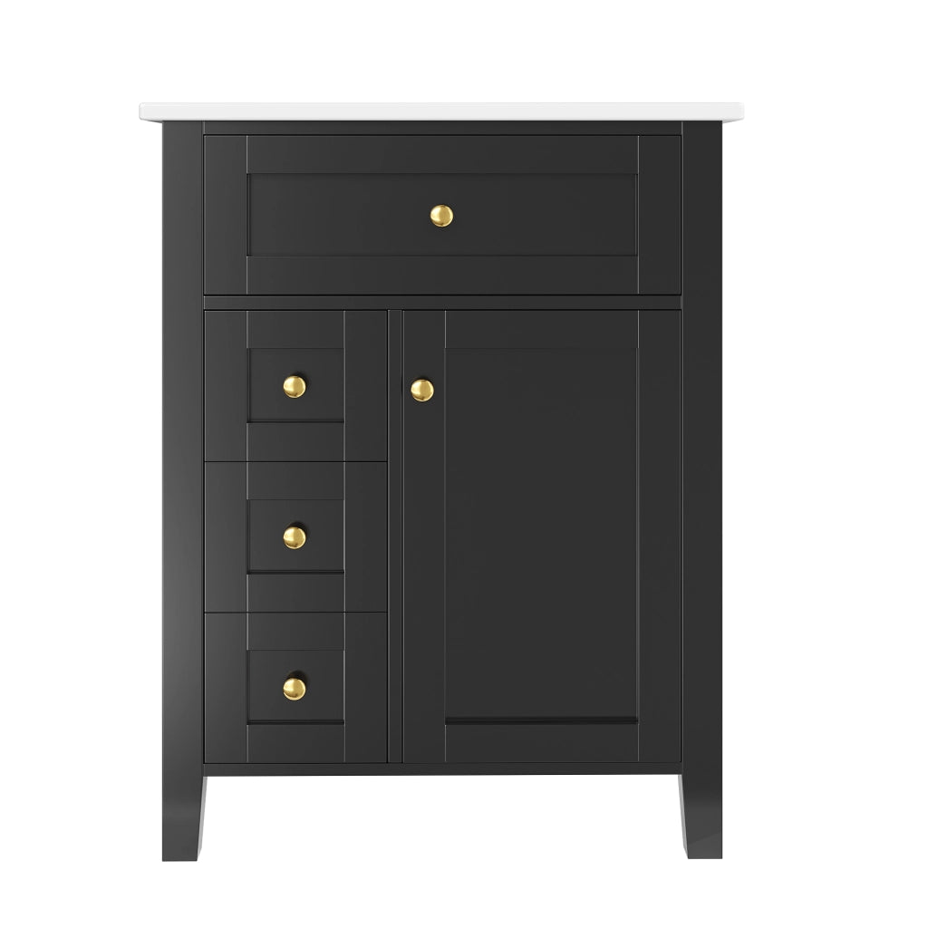 Mobile bagno a terra 61 cm nero lucido con lavabo in ceramica e cassetti