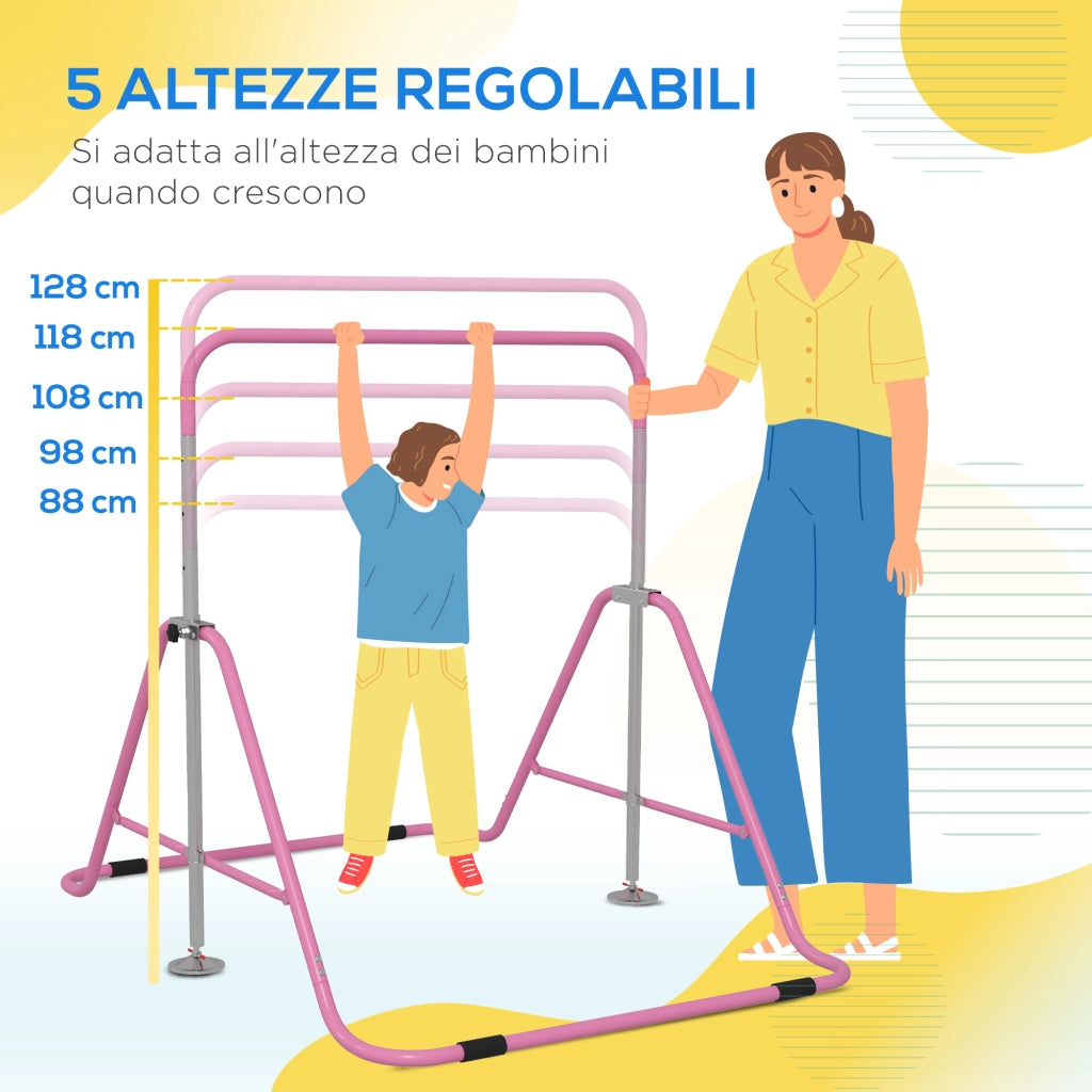 Letto a Soppalco per Bambini ¨C zephmum ¨C Rosa, Acciaio, 154x106.2x88.5-128.5cm