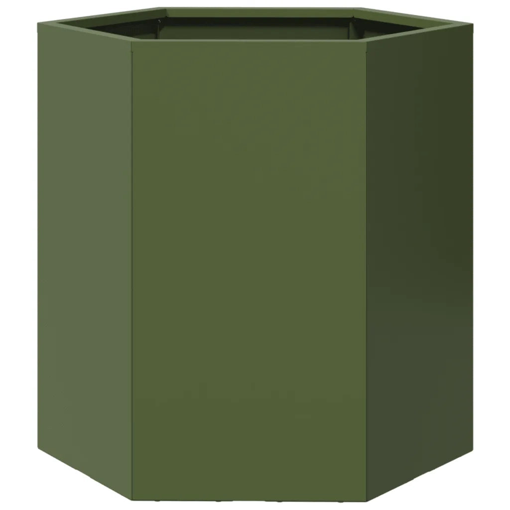 Fioriera | Cassetta per fiori | Vaso da Giardino Verde Oliva Esagono 46x40x45 cm Acciaio
