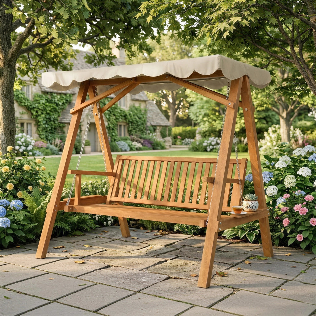 Dondolo da Giardino ¨C zephmum ¨C Legno Massello di Pino Grigio 162x130x185cm