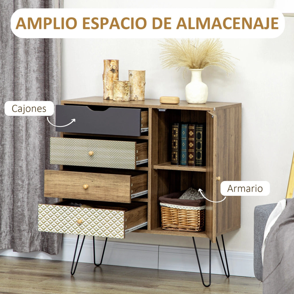 C¨®moda con 4 Cajones ¨C Zephmum ¨C 79x39x86 cm Marrone Legno Metallo