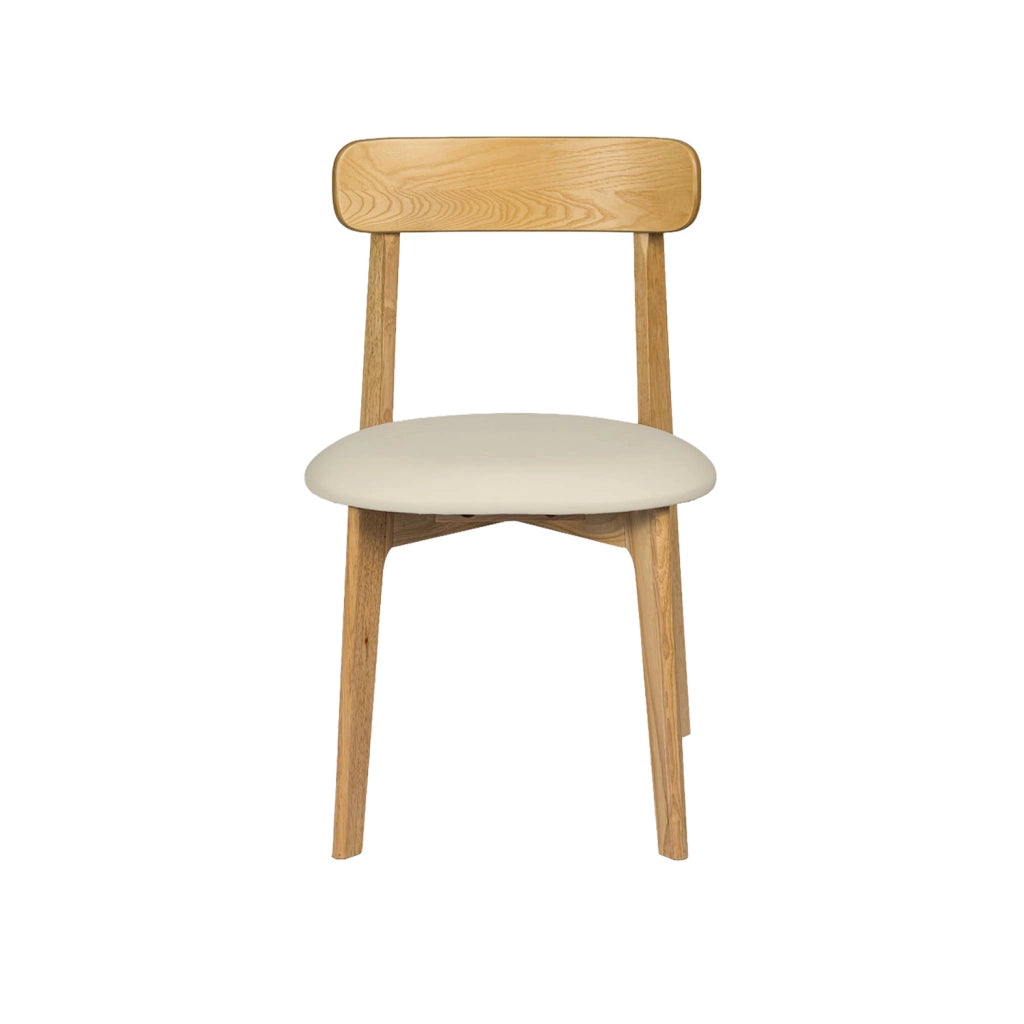 Set 2 sedie vintage in legno di hevea e similpelle, marrone naturale