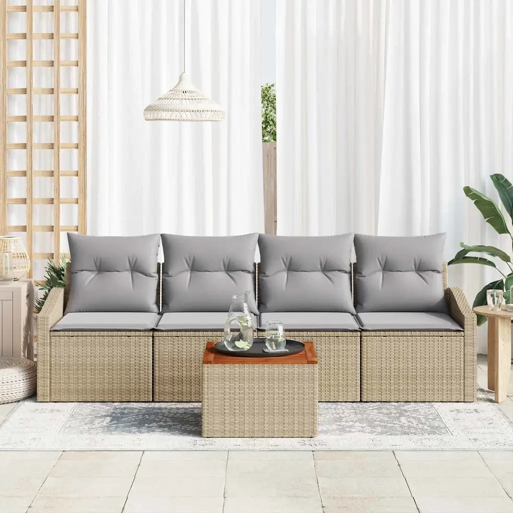 Set Divano da Giardino con cuscino 5 pcs Beige polyrattan