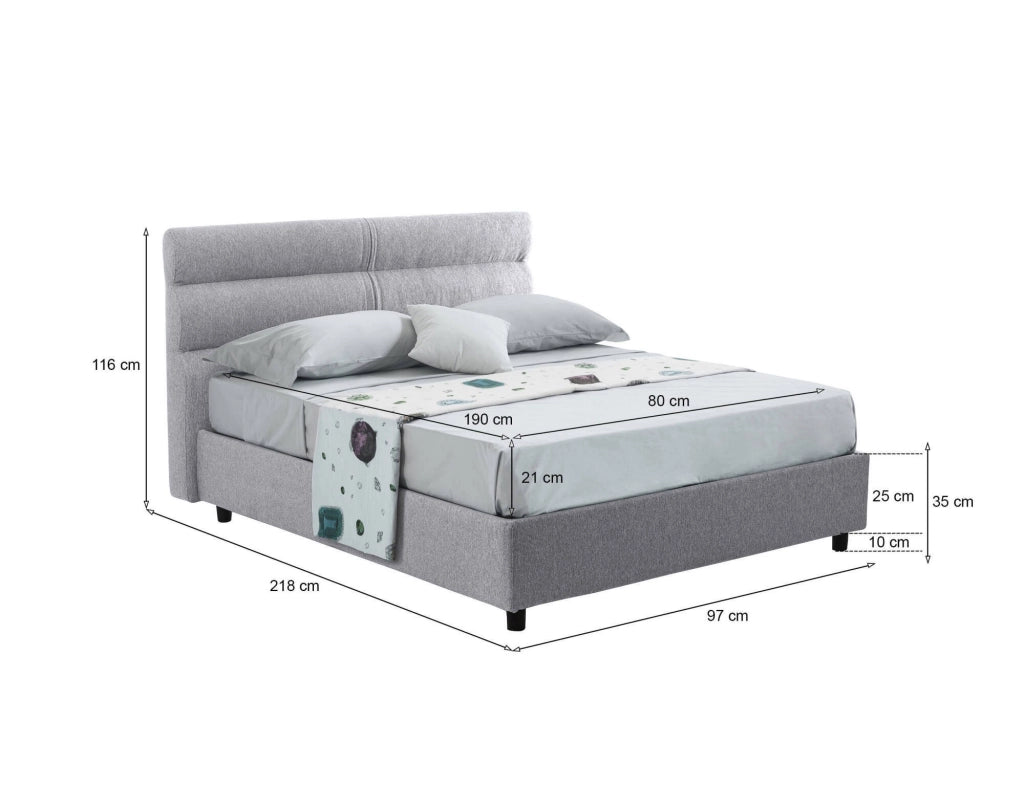 Brendola, Letto Singolo Materasso Incluso Made in Italy, Grigio