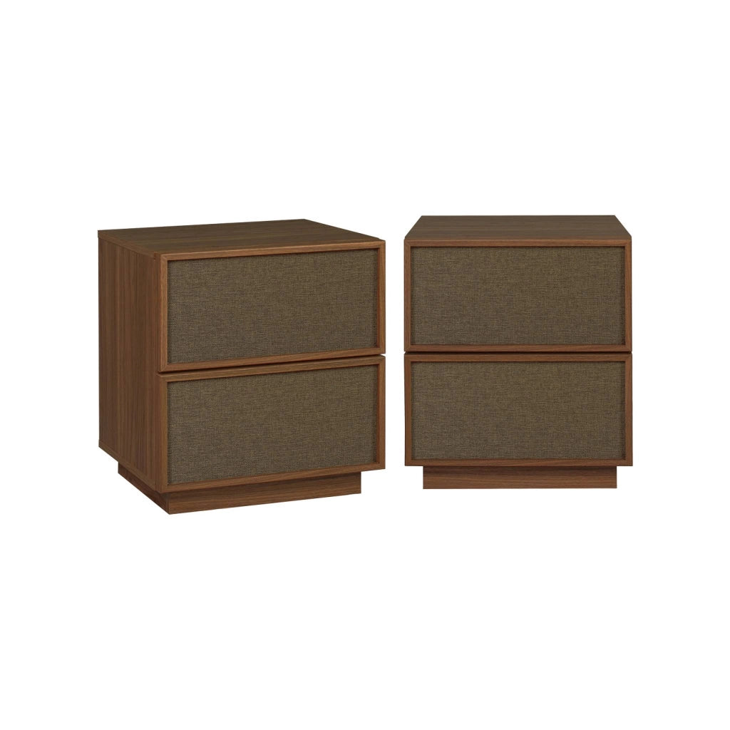 Set di 2 comodini decorati in legno e tessuto con 2 cassetti, 42x48
