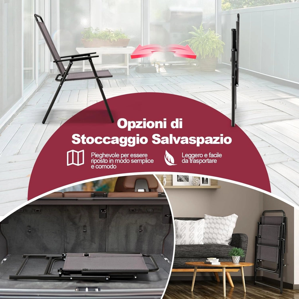 Set di 2 Sedie Pieghevoli da Esterno, Sedie da Pranzo Salvaspazio per Patio con Braccioli e Schienale, Telaio Triangolare, Piedini di Supporto, Sedie da Giardino Portata 150 kg