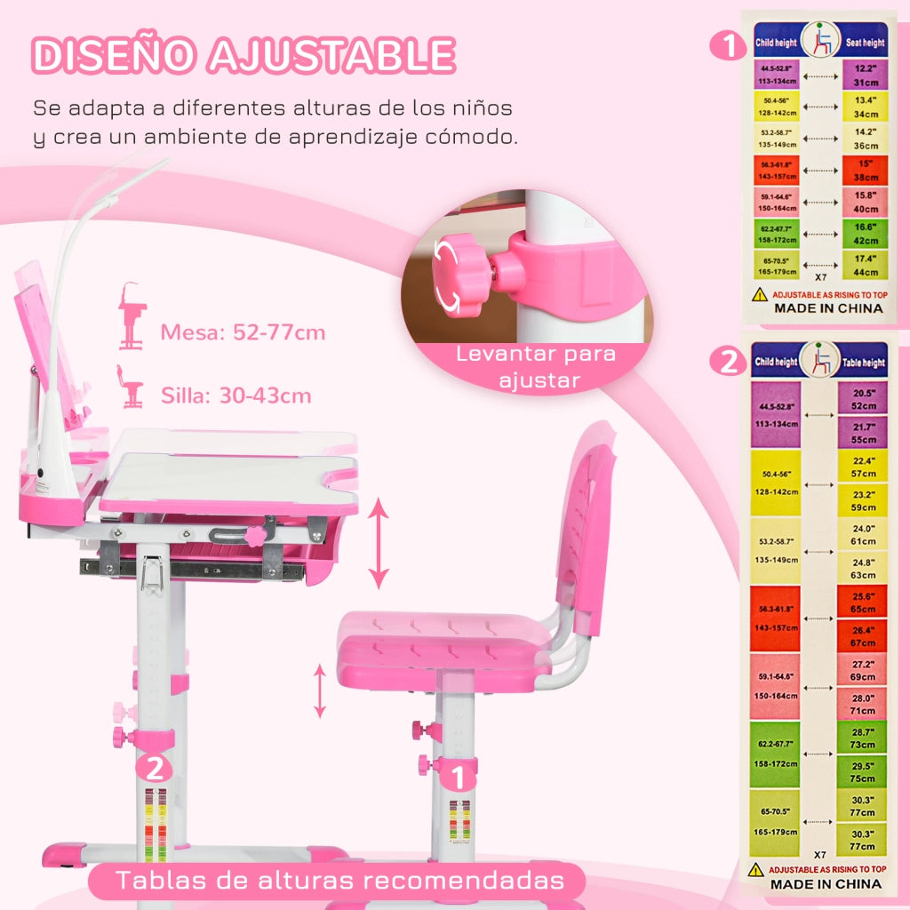 Scrivania regolabile per bambini con sedia ¨C Zephmum ¨C Rosa 90x50x75