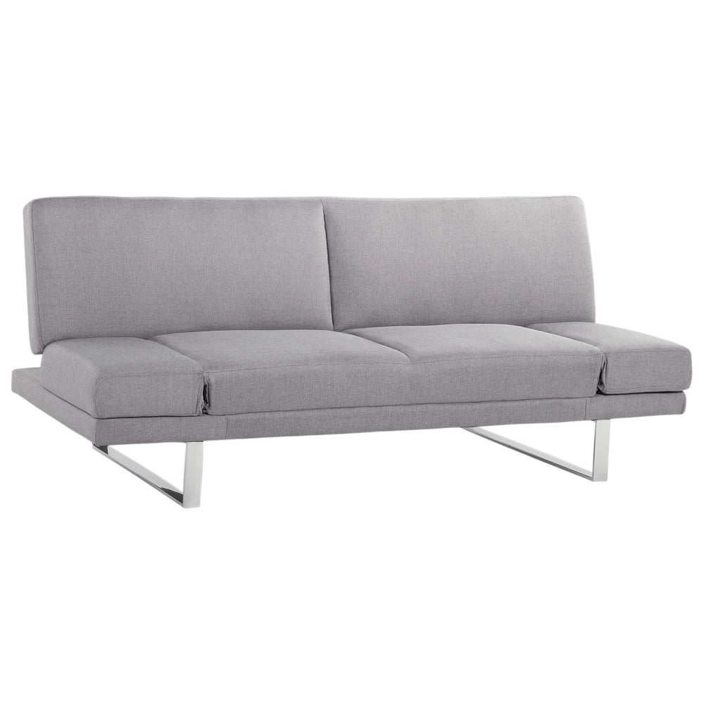 Divano Letto Rivestimento In Tessuto Grigio 3 Posti Meccanismo Click Clack Braccioli Regolabili