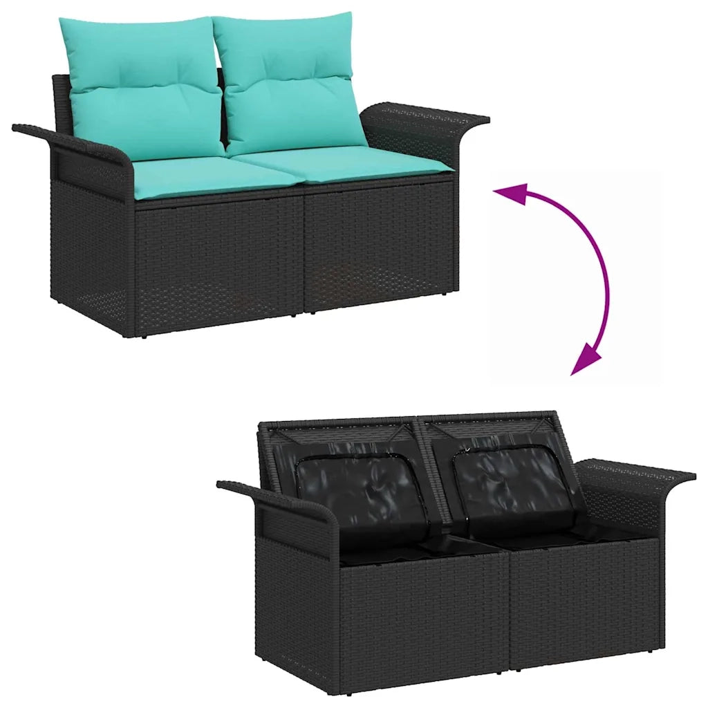 Set Divano da Giardino 8 pcs Nero e Turchese polyrattan