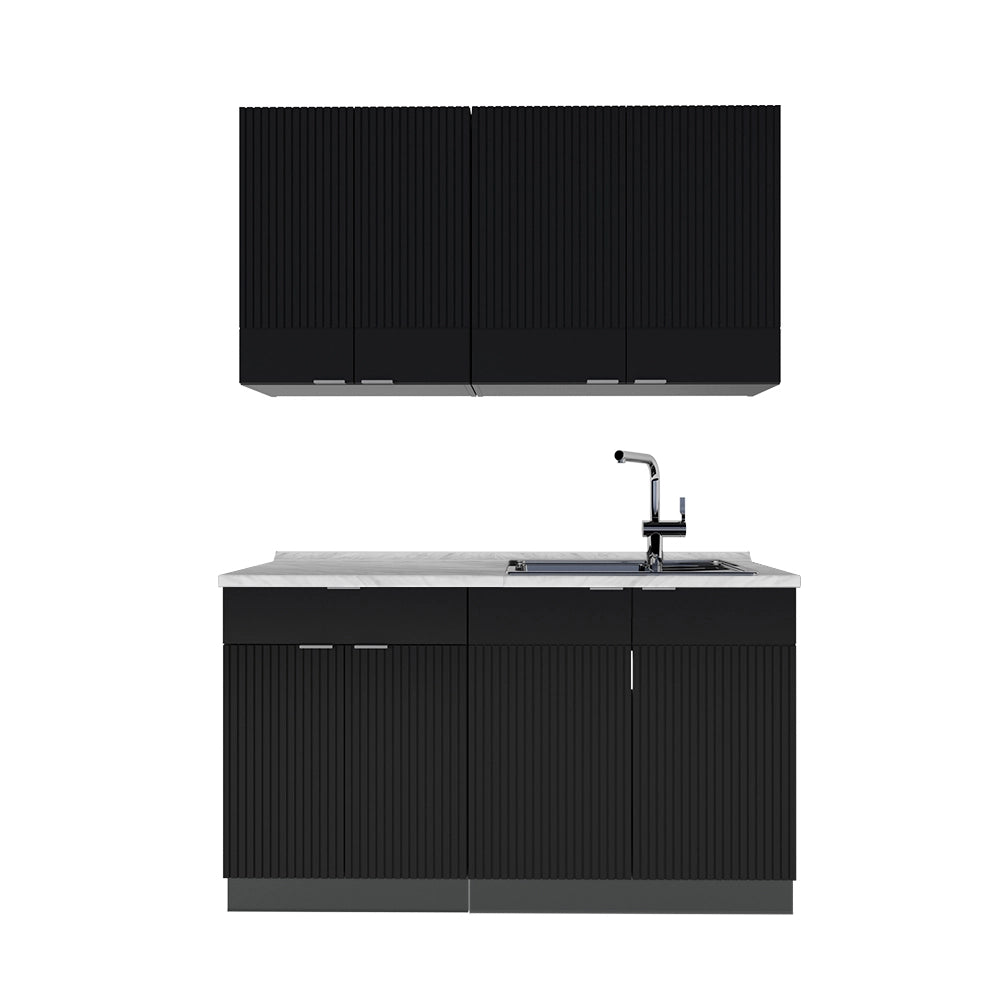 Cucina completa Fame-Line Nero rigato/Antracite 140 cm senza piano di lavoro Vicco