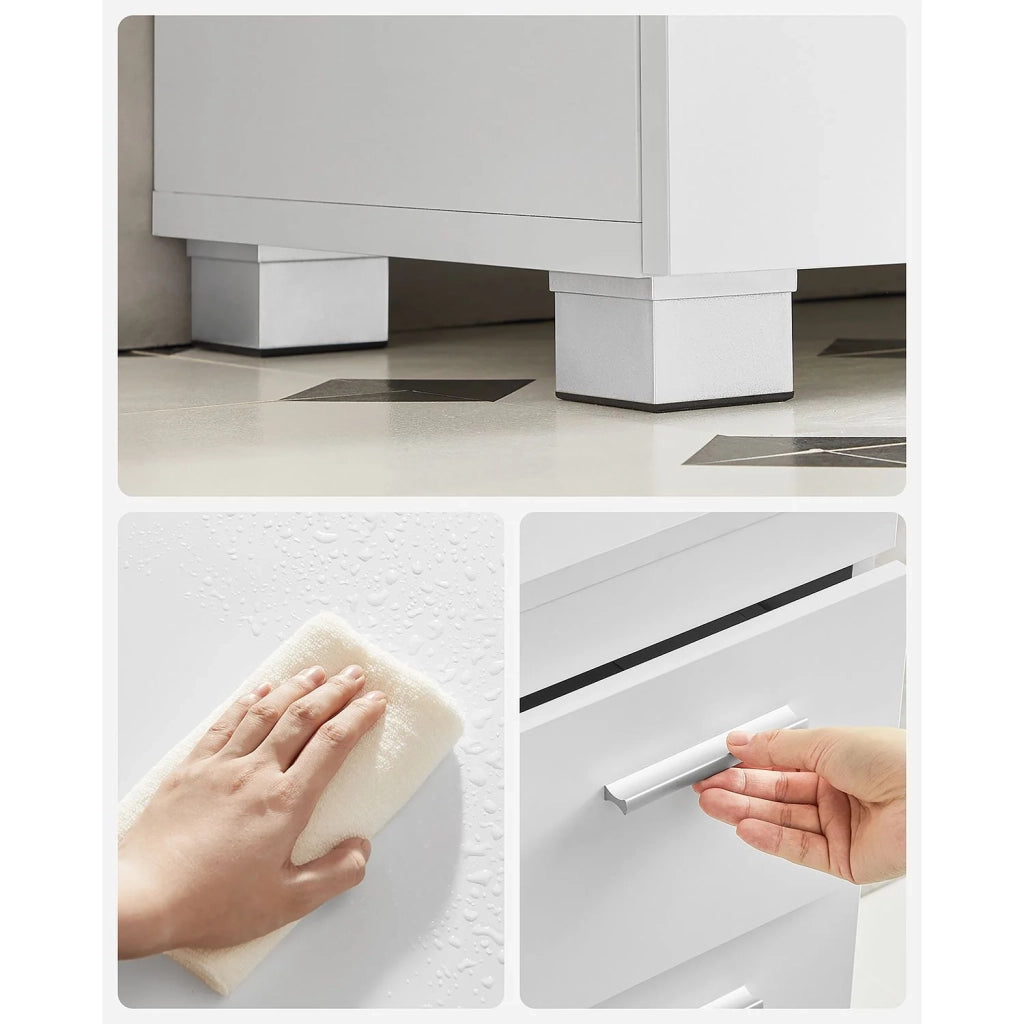 Mobile lavabo da bagno con 3 cassetti grandi e 2 scomparti dietro un'anta credenza indipendente 30 x 70 x 64 cm bianco 12_0006531