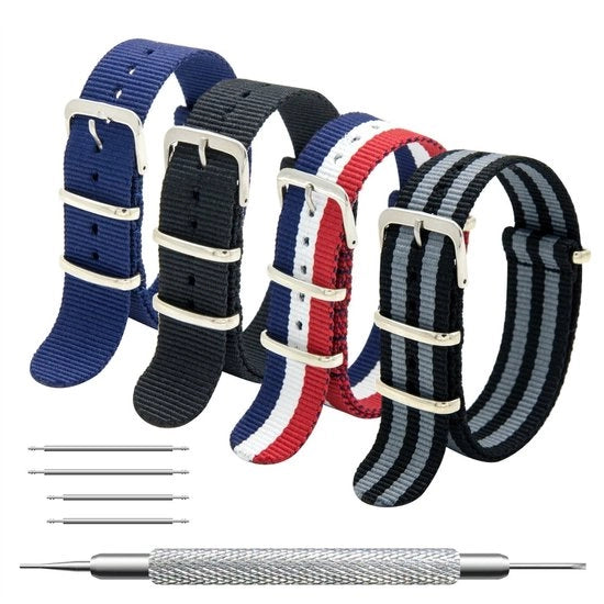 Cinturino orologio - Nylon balistico - 16/18/20/22/24 mm - Forma ottimale per il passaggio - Inclusi le viti per la regolazione - Accessori per le mire