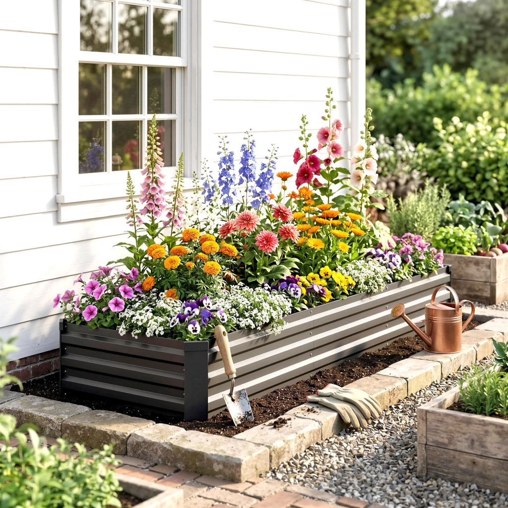 Fioriera Grande Rettangolare in Acciaio Galvanizzato per Giardino ¨C zephmum ¨C 240x60x30 cm Grigio Scuro