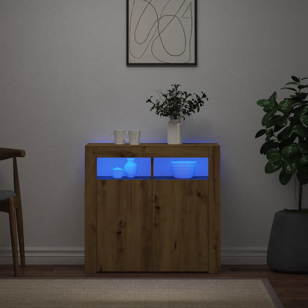 Credenza con Luci LED-Buffet-Armadio da cucina Artigianale 80x35x75 cm in Truciolato